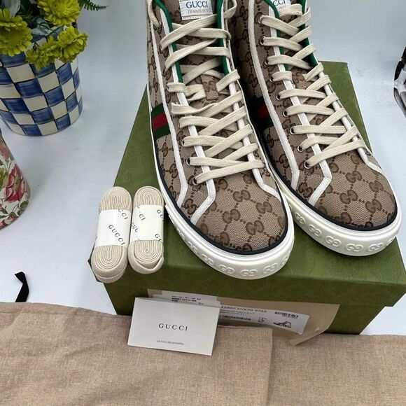 Men's Gucci tennis 1977 high top sneakers size 12.5 made in Italy - Picture 3 of 10